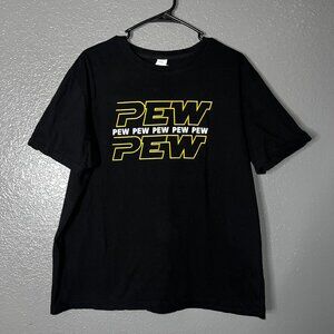 Black XXL Graphic Tee Pew Pew Funny Sci-Fi Style T-Shirt
